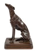 ALFRED DUBUCAND (1828-1894) A seated greyhound, signed 'Dubucand' bronze with brown patina