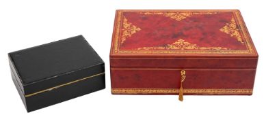 A gilt tooled red leather cased jewellery casket,