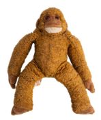 An anthropomorphic model fox huntsman figure, with plastic eyes and black plush head and tail,