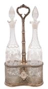 A 19th century French silver two-bottle frame, with bead borders,