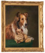 Late 19th / early 20th Century English school - A recumbent collie with a chihuahua