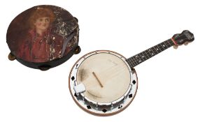 A George Formby Ukulele banjo in birdseye maple and chrome,