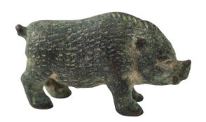 A ROMAN BRONZE MODELOF A BOAR, CIRCA 2ND CENTURY A.D., with etched hair all over body,