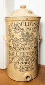 A Doulton Lambeth stoneware New Patent Mangenous Carbon water filter, 65cm high,