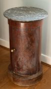 A Victorian mahogany and marble topped cylindrical pot cupboard,