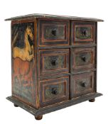 An Indian painted wood miniature chest of drawers,