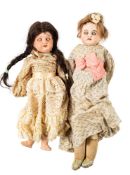 An Earnst Heubach bisque shoulder head doll, applied blond wig, blue glass sleeping eyes,