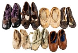 Seven pairs of late Victorian/early Edwardian children's shoes.