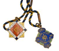 Two Hong Kong Jockey Club enamel guest badges, 1935 No.1153 and 1936 No.212 (2)