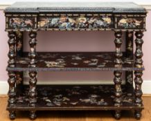 An East Asian, lacquered and mother-of-pearl inlaid etagere, possibly Singapore, early 20th Century,