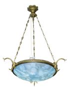 An opalescent moulded glass dish light in the manner of work by Lalique,