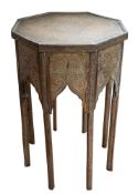 A pair of Middle-Eastern brass octagonal occasional tables or stands,