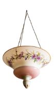 A painted milk glass dish light; 20th century; 19cm high excluding hanging chains,