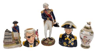 A group of 20th century Nelson commemoratives comprising a figure of the Admiral