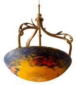 A Continental coloured glass dish light,