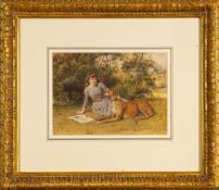 George Godwin Kilburne I (British, 1839-1924) - A study of a girl with her greyhound on a lawn