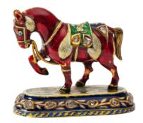 AN ENAMEL AND DIAMOND-SET MODEL OF A HORSE POSSIBLY NORTH INDIA, 20TH CENTURY,