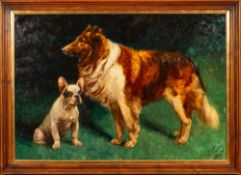 Robert Franz Curry (American, 1872-1955) - Study of a French Bulldog and a Collie