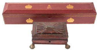 A George V gilt tooled red Morocco scroll case,