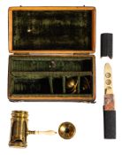 A Georgian lacquered brass botanist or field microscope, unsigned,