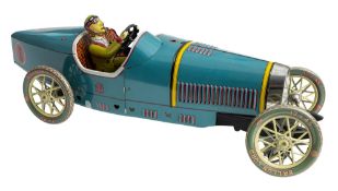 A reproduction tin plate clock work Bugatti type 35 racing car, 46cm long,