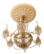 A Regency ormolu and cut glass hung six light chandelier,