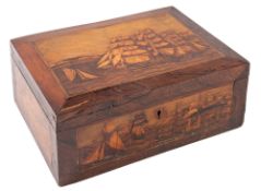 A Trinity House marquetry, walnut and rosewood workbox,