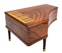 A Swiss walnut cased musical jewellery box modelled as a grand piano,