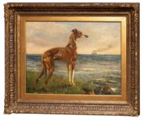 John Valentine (Scottish 1867-1944) - A lurcher in a coastal landscape,
