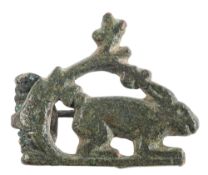 A ROMAN BRONZE RABBIT FIBULA, CIRCA 2ND CENTURY A.D., pin intact,