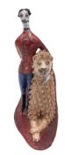Studio pottery a terracotta group of a lion and lion tamer, by an unknown hand,