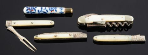 Two Georgian silver and mother of pearl fruit forks,