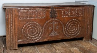 An oak coffer, mid 18th Century,