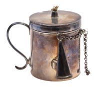 A George II silver go-to-bed, cylindrical form, with a detachable conical snuffer, initialled,