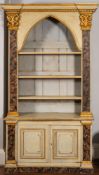 A Continental painted, simulated marble and parcel giltwood cabinet bookcase, 20th Century,