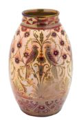 Pilkingtons Royal Lancastrian a pottery vase of oviform painted by Richard Joyce in ruby and gold