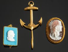 A 19th century yellow metal mounted rectangular cameo of Admiral Lord Nelson, facing to dexter,