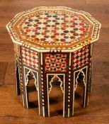 A Levantine bone, mother-of-pearl, faux-tortoiseshell and hardwood inlaid occasional table,