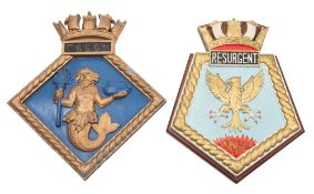An alloy screen badge for the Royal Fleet Auxiliary Armament Stores Carrier RFA 'Resurgent'