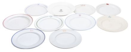 A group of nine pieces of foreign shipping line tableware, various makers,