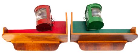 A pair of painted brass ships 'Port' and 'Starboard' lamps with electrical fittings