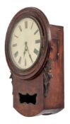 A late 19th century mahogany drop dial wall clock, unsigned,