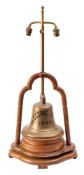 A brass and hardwood table lamp constructed using the ship's bell from the MV 'Electric Star' 1949,