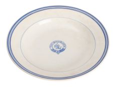 An early 20th century Trinity House, London, blue and white transfer soup bowl,