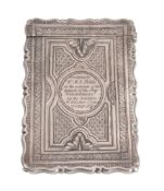 A Victorian silver launch commemorative card case for the launch of the iron barque 'Windermere',