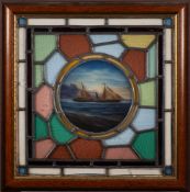 A late late 19th/early 20th century maritime theme stained glass panel,