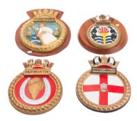 Four various ships ward room badges, HMS 'Dartmouth', HMS 'Bacchante',