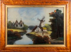 Dutch School, 19th/20th Century - River scenes with Windmills and Churches -