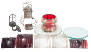 A late 19th century ship's lamp frame, together with a deck light, a 14.