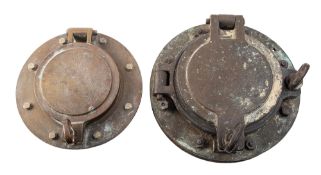 A bronze 7 inch porthole with deadlight and backing plate , stamped 'X5', 30 overall diameter,